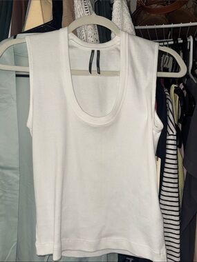 Anthropologie White Ribbed Scoop Tank Top